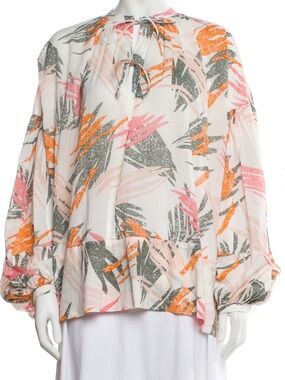 NWT Closed Devon Printed Tie Neck Blouse Size S 100% Cotton Boho $255 Oversized